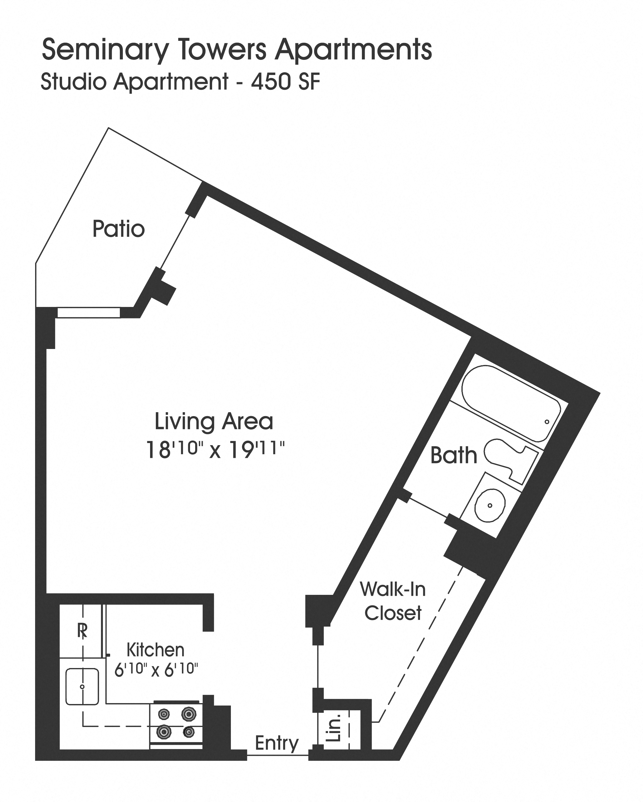 Floor plan for studio, 1 bath, 450 sqft